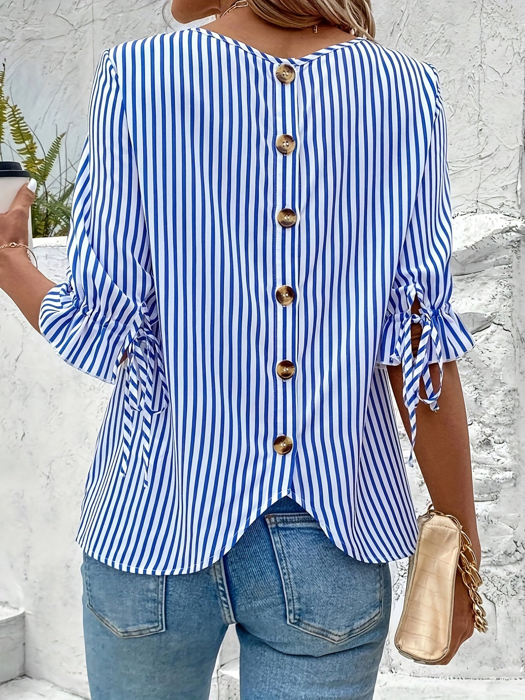 Savannah | Elegant Striped Button Detail Blouse