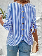 Savannah | Elegant Striped Button Detail Blouse