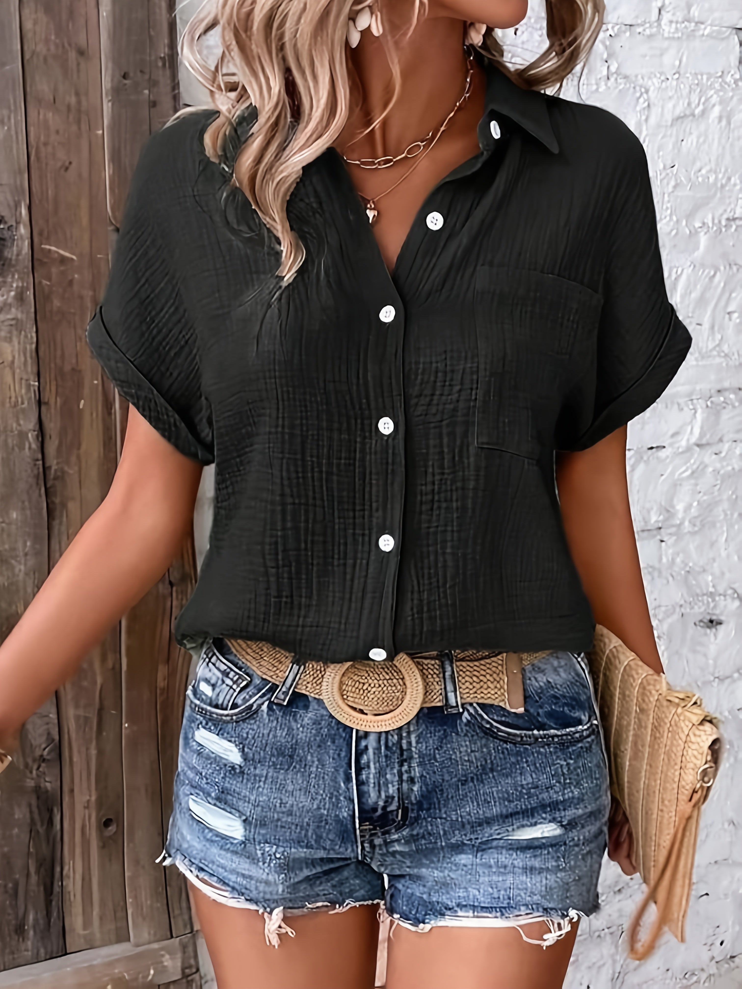 Emery | Textured Button-Up Summer Blouse